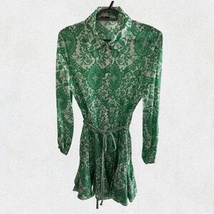 Zara Ruffled Belted Mini Dress - Green